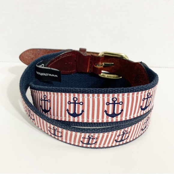 Chatham T Company Leather and Anchor / Stripes  Printed on Cotton Canvas Belt ⚓️ - Picture 3 of 10